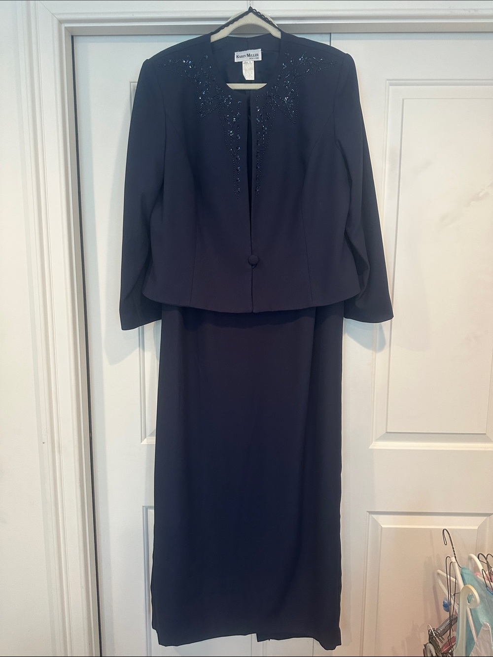 Karen Miller Navy Long-Sleeve Dress and Coordinating Beaded Jacket